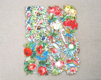 Reliefs Die Cut Flowers German Scrap Embossed 5 Full Sheet 8.5" x 11" Scrapbooking Antique Cardmaking Decoupage