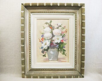 Vintage Floral Still Life Painting, Original Framed Flower Wall Art Signed Samuel Mirsky