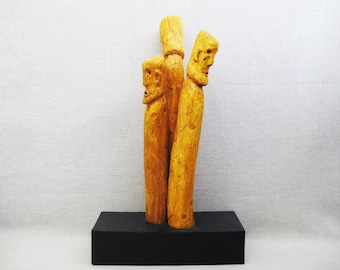 Contemporary Male Figure Folk Art Sculpture, Wood Carving, Found Object Art by Larry Ballard Illinois