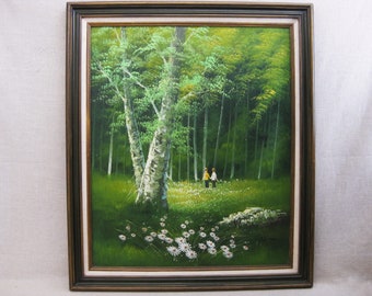 Large Spring Landscape Male Portrait Painting, Vintage Framed Original Wall Art, Signed J. Germano