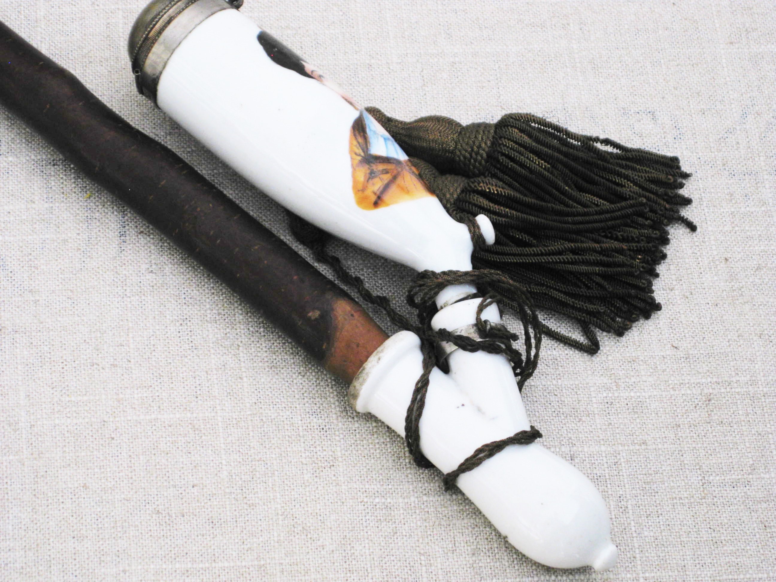 Vintage European Smoking Pipe with Porcelain Bowl and Lid, Female