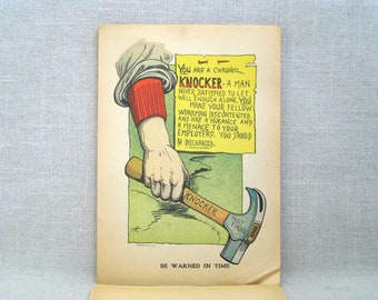 Victorian Vinegar Valentines Day Card 1900s, Knocker Fault Finder Humorous Mean Holiday Greeting Penny Dreadful Antique Print