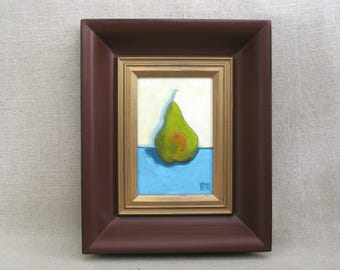 Still Life Pear Painting Original Framed Wall Art, Cottage and Kitchen Home Décor