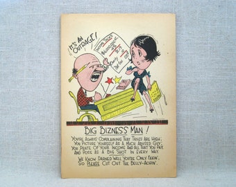 Vintage Vinegar Valentines Day Card 1930s Big Business Man Humorous Mean Holiday Greeting