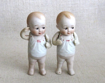 Vintage Bisque Dolls Twin Boys, Marked Nippon