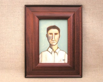 Miniature Male Portrait Painting, Original Framed Wall Art, Masculine Home Décor