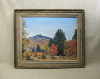 Fall Mountain Landscape Painting Original Framed Woodlands Wall Art Rustic Cabin Décor
