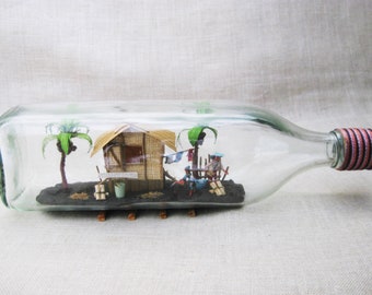 Vintage Folk Art Diorama in a Bottle Whimsy Philippine Souvenir