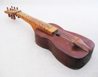 Vintage Folk Art Miniature Guitar Sculpture Carved Wooden Musical Instruments