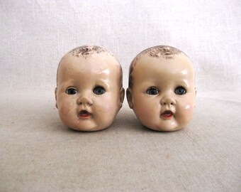 Vintage Doll Heads, Twin Boys Sleepy Eye Male, Ideal Plastic Mid-Century Toys