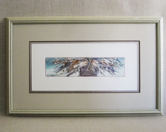 Vintage Floral Still Life, Original Monotype Fine Art Print, Framed Contemporary Flower Home Décor