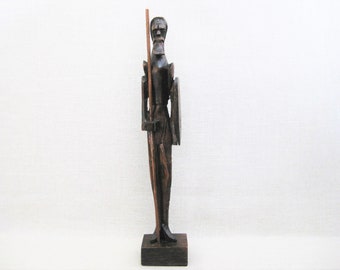 Vintage Male Portrait Don Quixote Wood Carving, Folk Art Male Figure