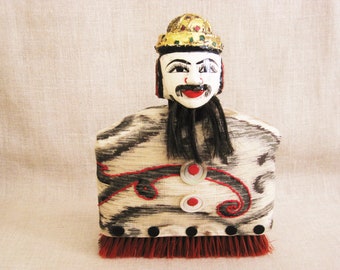 Folk Art Male Portrait Bust Assemblage Sculpture Pin Cushion Doll Asian Style Sewing Room Décor and Supplies