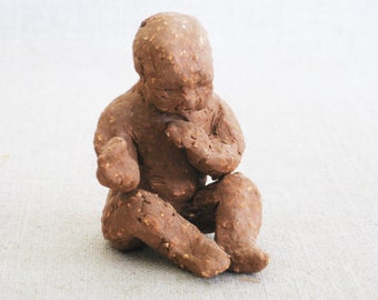 Pottery Baby Figurine Child Portrait Sculpture, Vintage Original Fine Art Ceramics Shower Gift