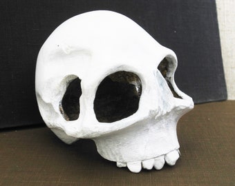 Folk Art Skull Wood Carving Sculpture, Vintage Illinois Artist Ray Kobald