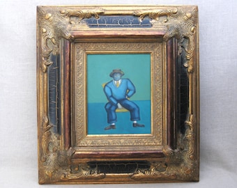 Figurative Modern Male Portrait Painting, Original Framed Wall Art Home Décor