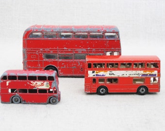 Vintage London Double Decker Bus Collection Lensey and Dinky Toy Miniature Cars