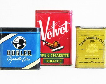 Vintage Tobacco Tins Collection, Small Metal Storage Box, Home Office Organization
