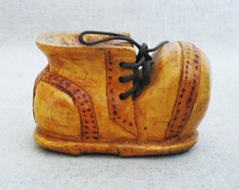 Vintage Wooden Shoe Folk Art Carving Boot Sculpture Miniature Primitive Rustic Décor Artisan Carved