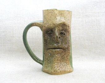 Vintage Studio Pottery Mug for Tea or Coffee, Male Portrait Ceramic Vessel