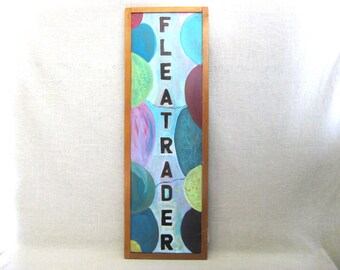 Colorful Flea Market Trade Sign, Original Hand Painted Framed Signage, Vintage Funky Wall Art Home Décor