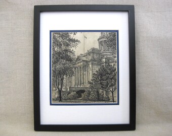 Original Architectural Drawing, Robert Addison Framed Rendering, Mid-Century Chicago Artist