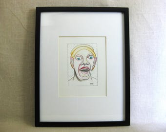 Framed Contemporary Male Portrait Watercolor Painting, Original Wall Art, Home Décor