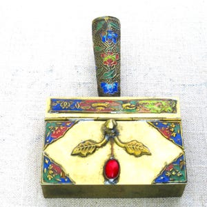 Brass Enamel Silent Butler, Small Metal Box, Storage Dining Room, Small Hostess Gift
