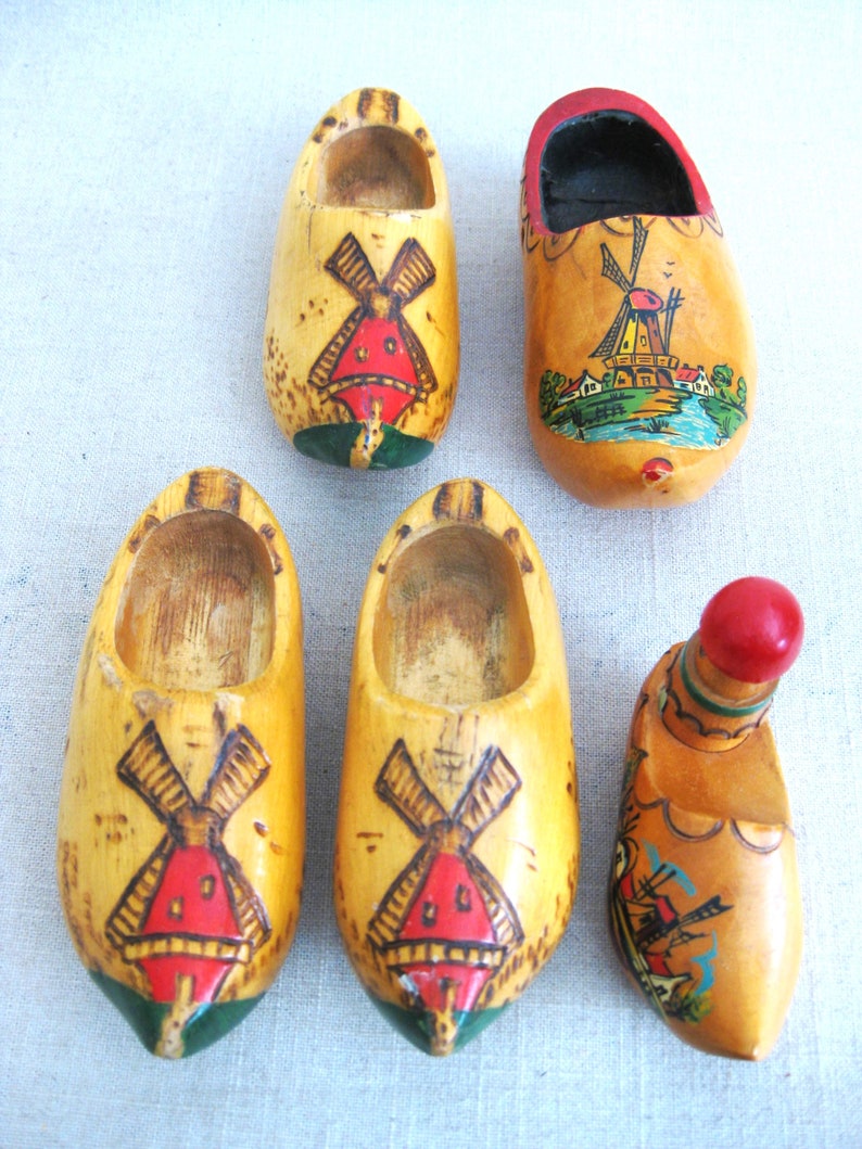 Miniature Wooden Clog Shoes, Vintage Collection of European Folk Art ...