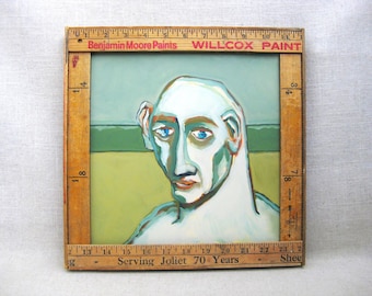 Framed Male Portrait Painting Original Masculine Men, Fine Art Wall Décor