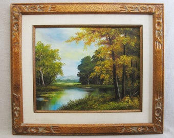 Large Vintage Landscape Painting Traditional Woodland Framed Original Fine Art Housewarming Gift