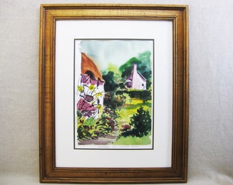 Vintage Landscape Watercolor Painting, Original Framed European Charlestown Cornwall Wall Art