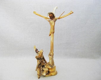 Vintage Folk Art Crucifix Outsider Art Religious Sculpture Home Altar Décor