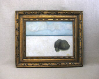 Minimalist Beach Landscape Painting, Original Serene Ocean Framed Coastal Wall Art Décor