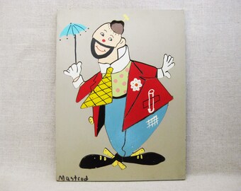 Mid-Century Clown Jigsaw Puzzle Vintage Children's Toys Folk Art and Nursery Wall Décor