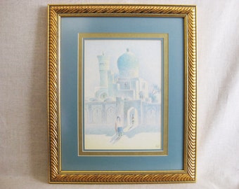 Jewish Landscape Drawing, Original Framed Wall Art Framed Architectural Home Décor