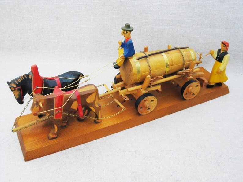 Vintage Folk Art Wagon Sculpture Wood Carvings Etsy