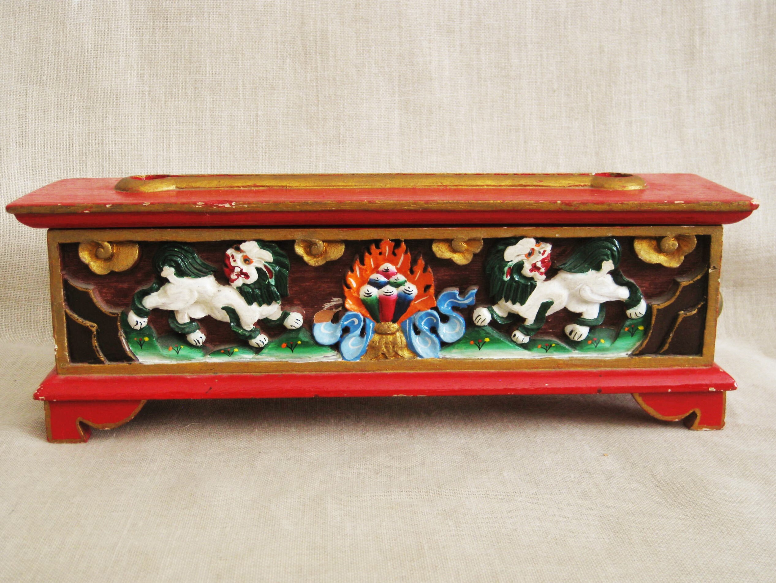 Vintage Incense Holder, Hand Carved Asian Box, Storage and Organization