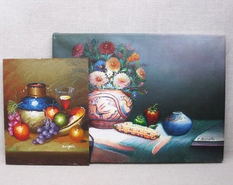 Colorful Floral Still Life Oil Painting, Original UnFramed Vintage Wall Art Rustic Home Décor