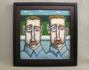 Male Twins Portrait Painting of Men Framed Original Fine Art Wall Décor