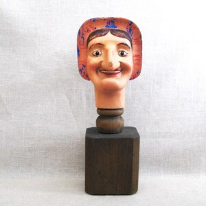 Folk Art Female Bust Figure Sculpture, Vintage Wood Carving Rustic Primitive Décor