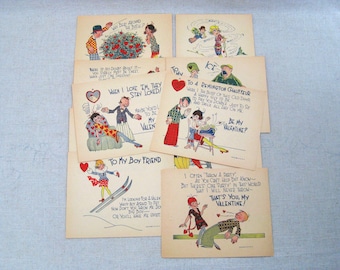 Antique Valentines Day Cards, Collection of 10 Assorted Period Holiday Greetings of Love