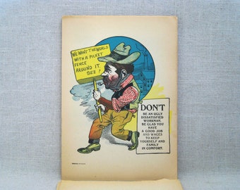 Victorian Vinegar Valentines Day Card 1930s, Angry Man Humorous Mean Holiday Greeting, Penny Dreadful Antique Print