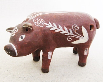 Vintage Ocarina Ceramic Flute Latin American Pig Figural Tribal Folk Art Musical Instrument R