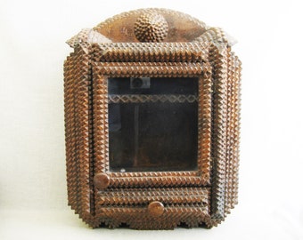 Tramp Art Wall Cabinet, Display Case Rustic Cabin Home Décor Storage and Organization Housewarming Gift
