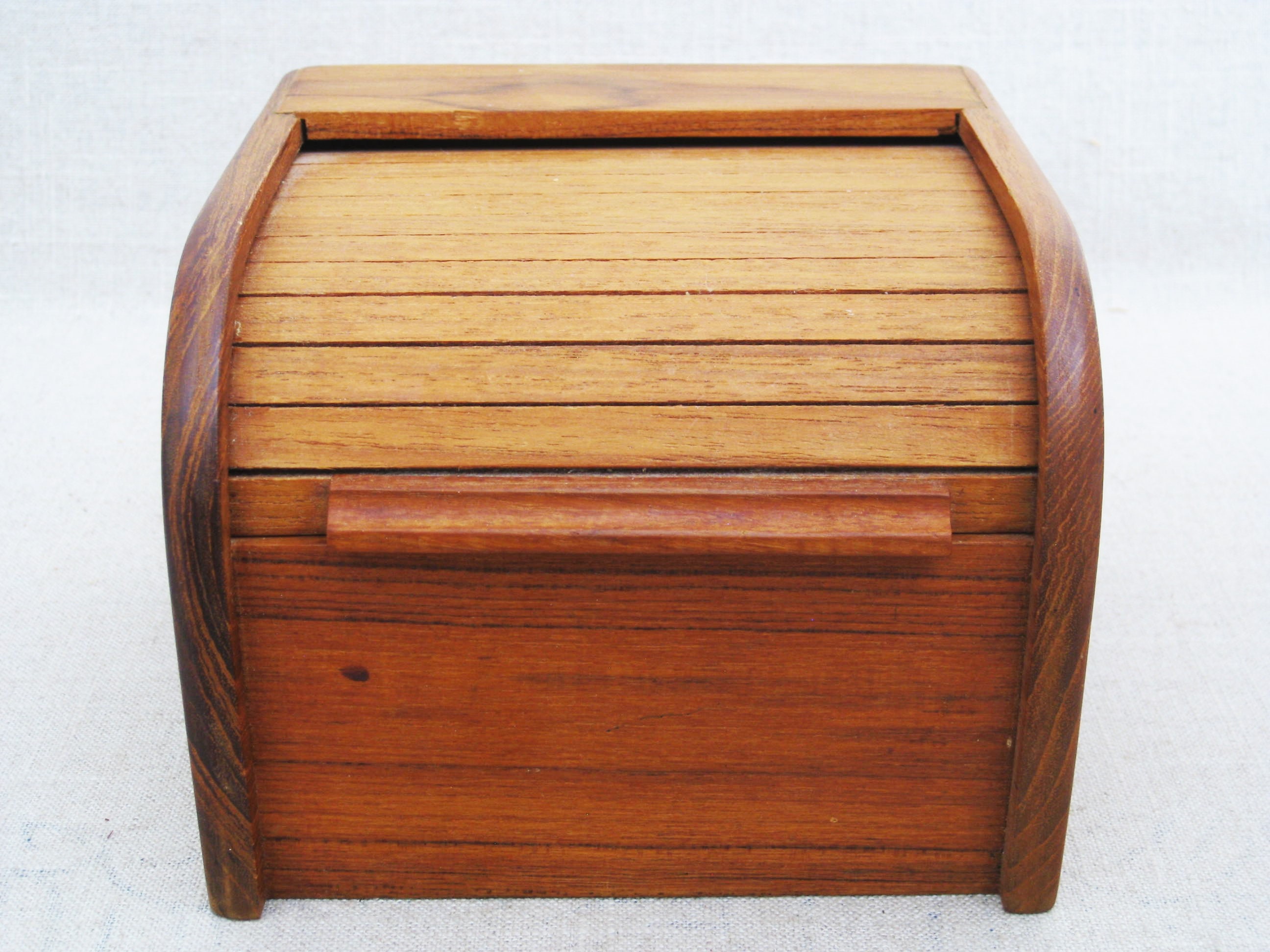 Vintage Teak Tambour Roll Top Box, Kalmar Mid Century Office, Storage