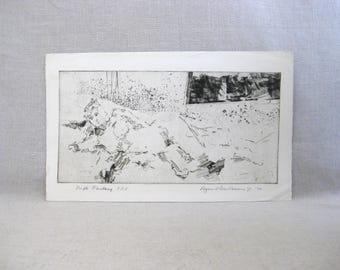 Original Female Portrait Etching, Original Mid-Century Fine Art Print, Unframed Dated 1960