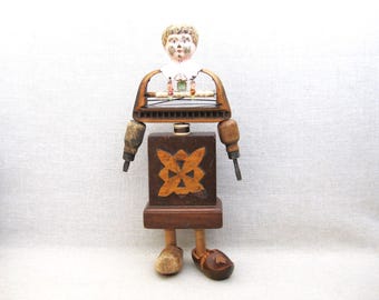 Folk Art Assemblage Female Portrait Figure Sculpture, Vintage Wood Antique Components Rustic Cabin Home Décor