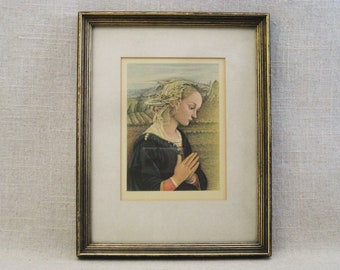 Vintage Religious Framed Art Female Portrait Antique Fine Art Color Print, Spiritual Wall Décor Gift