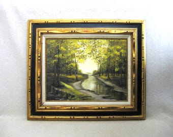 Moody Landscape Oil Painting, Original Woodland Scene, Framed Mid-Century Nature Home Décor Wedding Gift